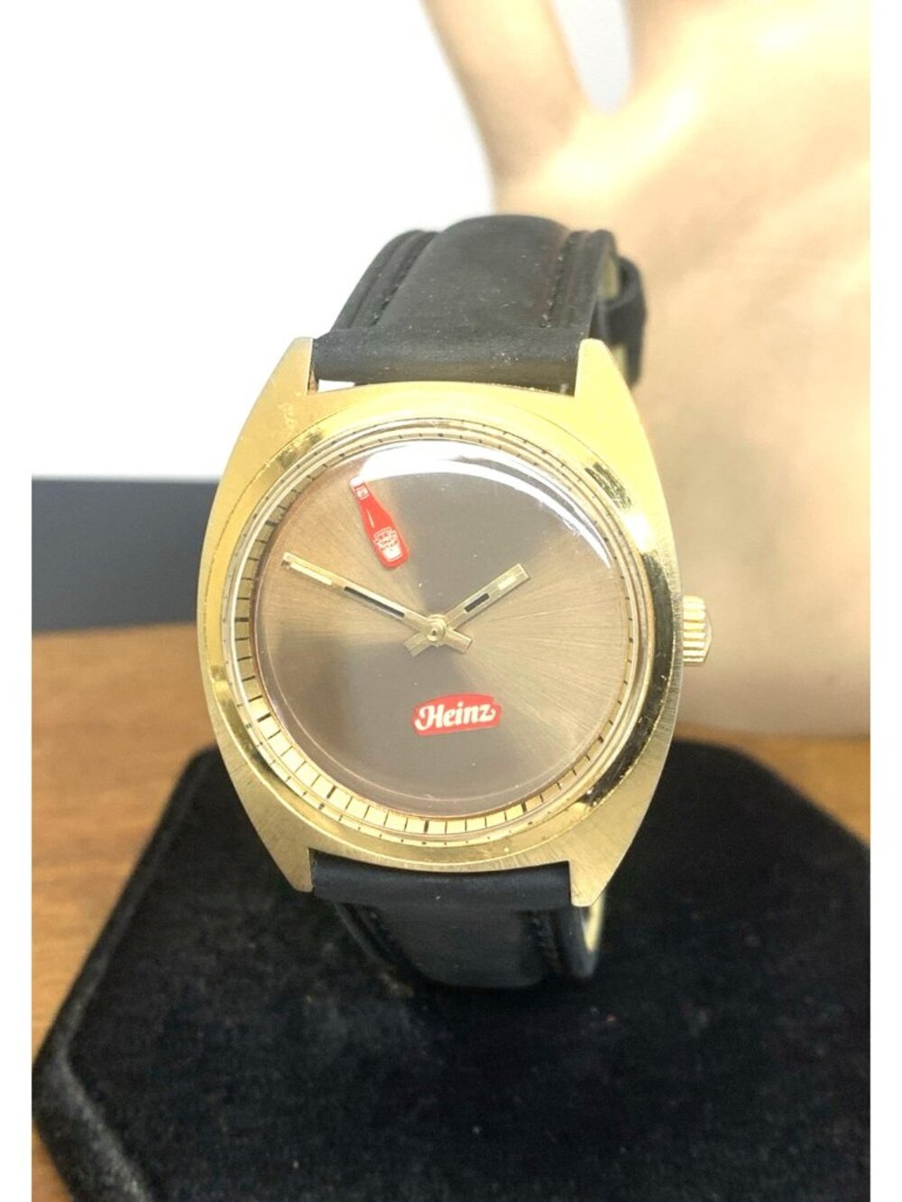 Heinz Ketchup Bottle Men's Watch Vintage Manual Wind Black Leather Strap 35mm